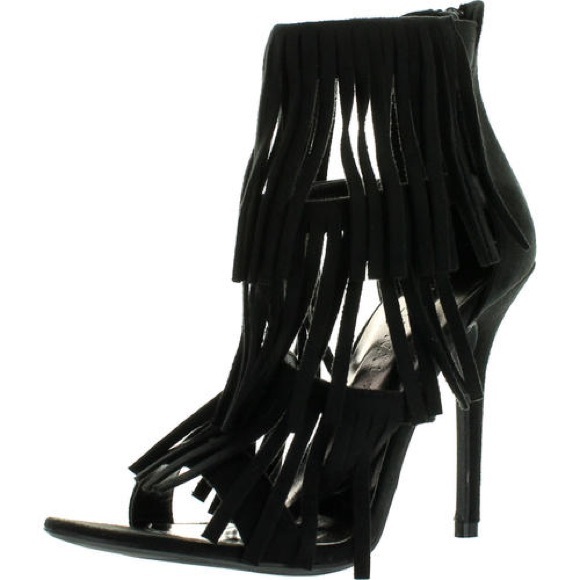 Wild Diva Fringe Heels - Black - Picture 2 of 7